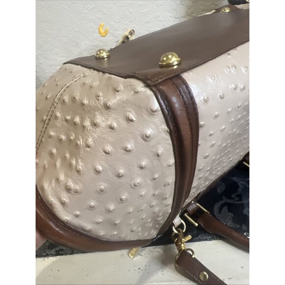 Brahmin Ostrich Arden Convertible Shoulder Satchel Golden Brown Crossbody - Picture 5 of 16